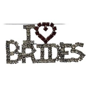 Vintage I Love Heart Brides  Rhinestone letters Wedding Planner Brooch Pin